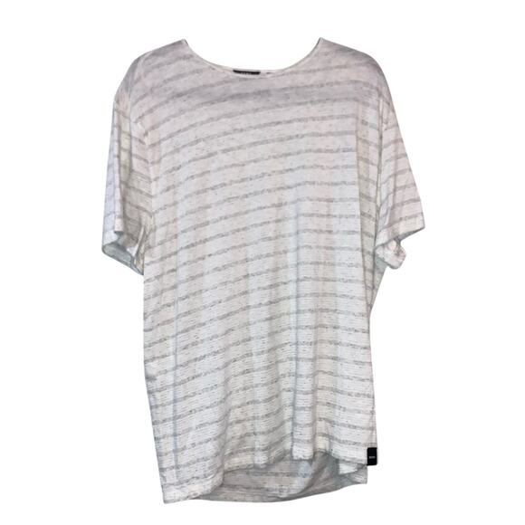 DKNY White & Gray Striped Short Sleeve Tee Shirt - Picture 1 of 6